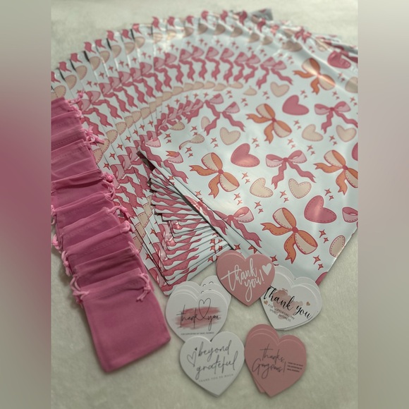 Pink Coquette Poly Mailers, Pink Velvet Bags, & Heart Shaped Thank You Cards - Picture 3 of 5